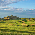 Golden Hour Over the Green Grasses of the North Dakota Badlands 